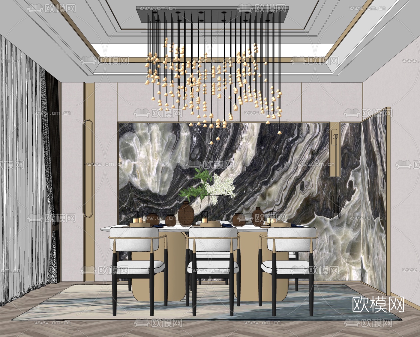 新中式轻奢餐厅su模型