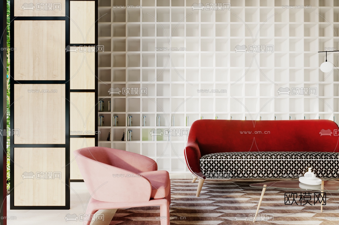 后现代布艺沙发组合3d模型下载（渲染图2）