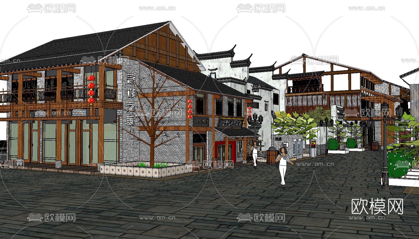 中式商业街su模型下载（渲染图2）