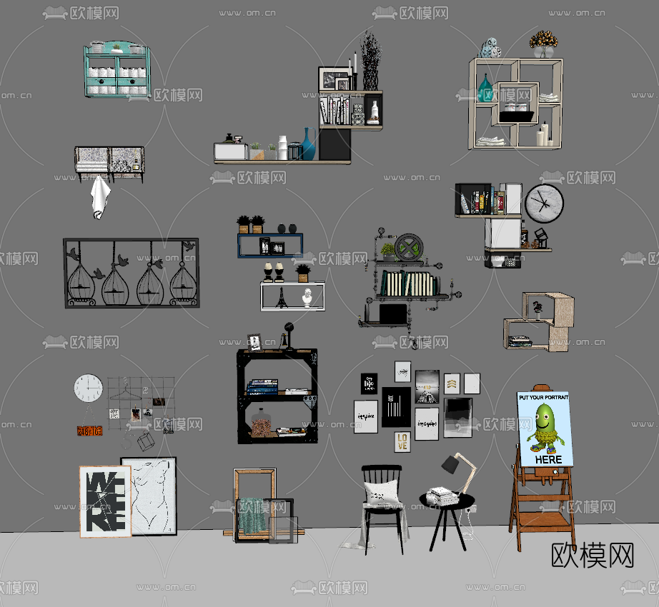 现代壁柜墙饰su模型下载（渲染图2）