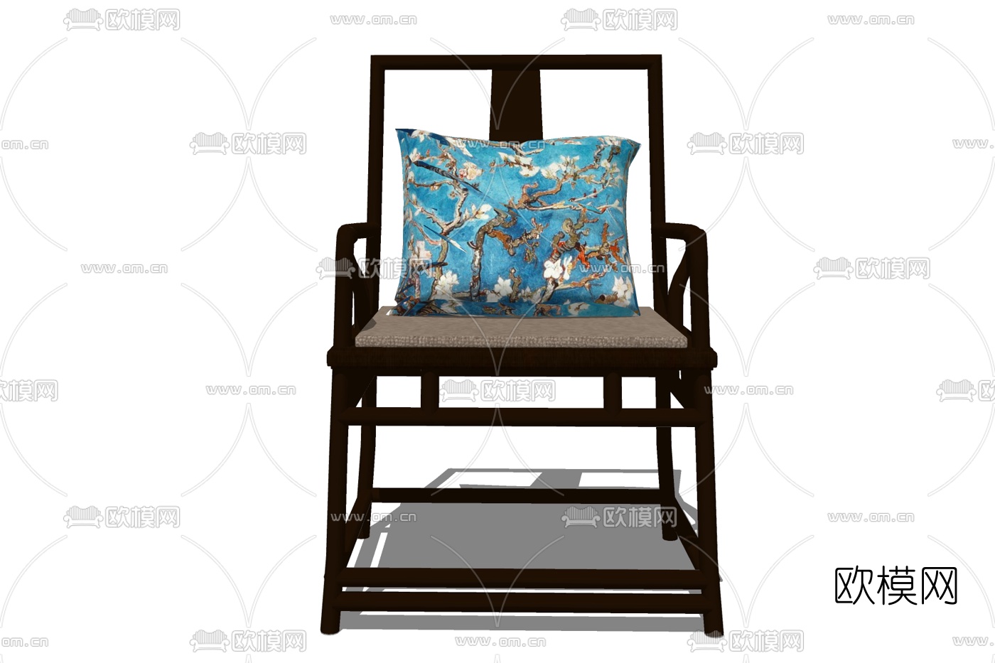 新中式布艺单椅免费su模型下载