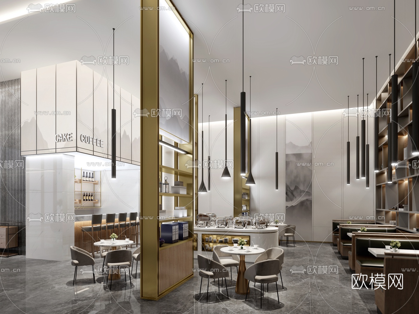 现代咖啡厅3d模型下载（渲染图2）