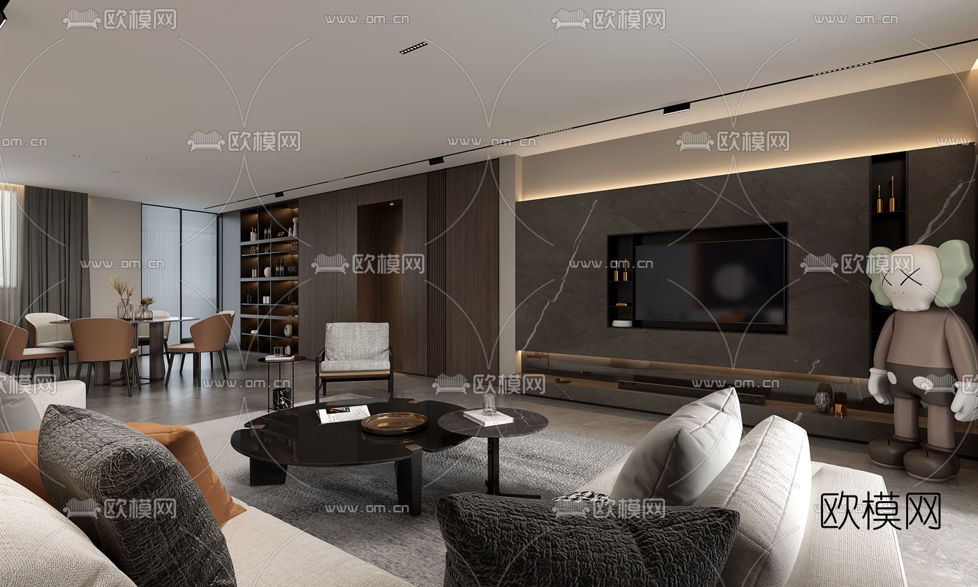 现代客厅餐厅3d模型