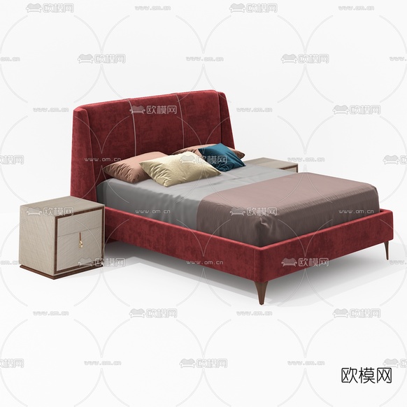 美式绒布双人床3d模型下载