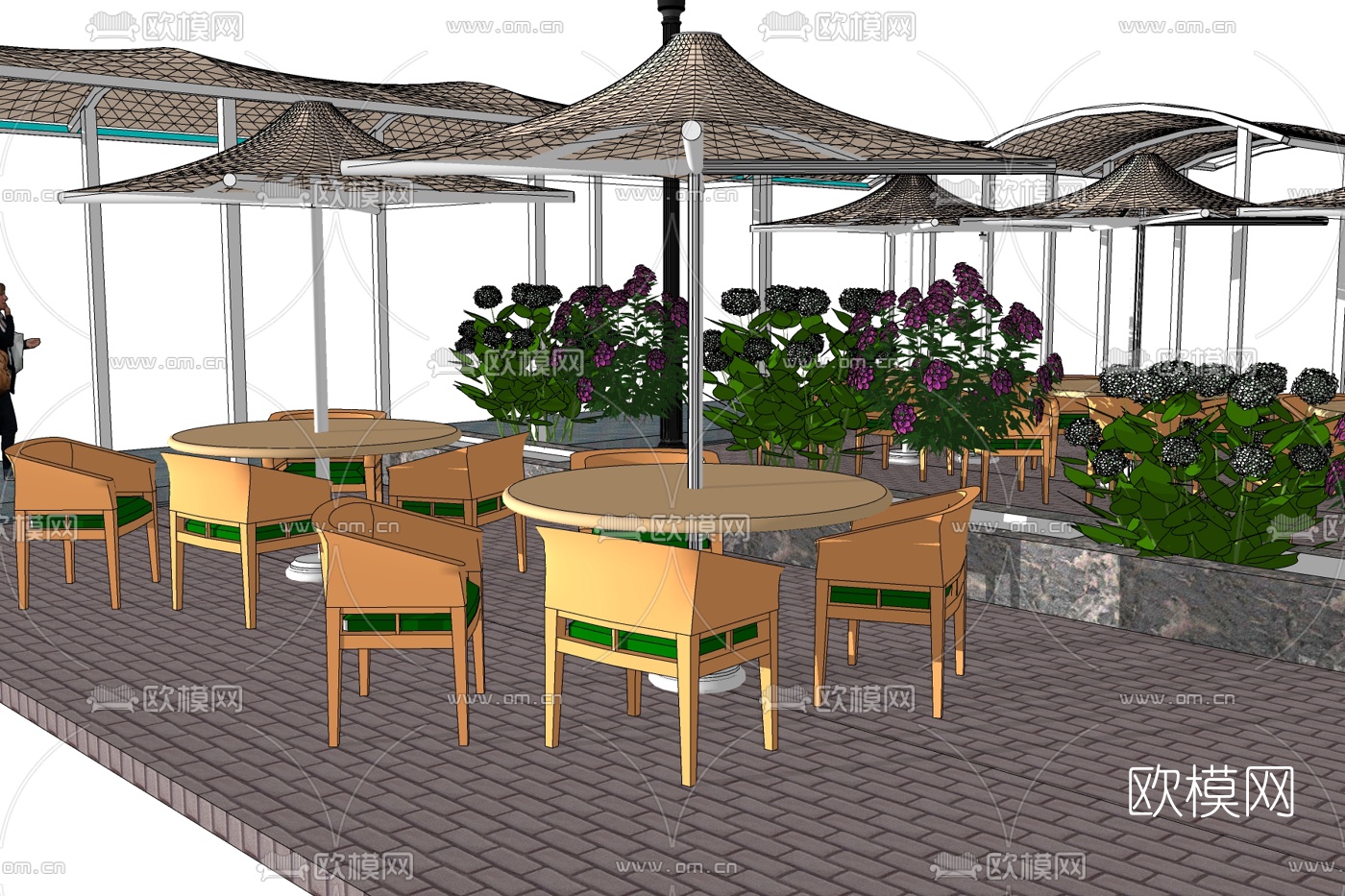 现代实木户外休闲桌椅免费su模型下载