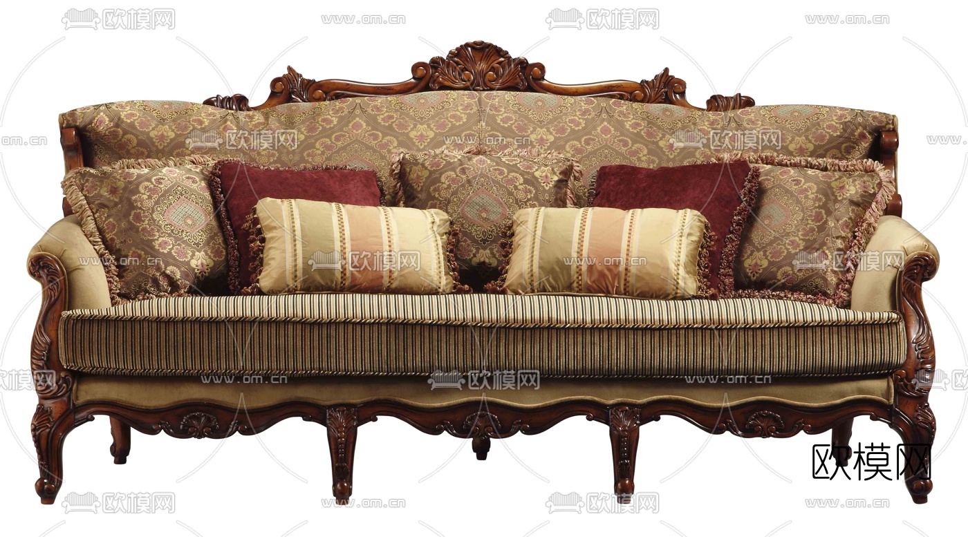美式布艺三人沙发3D模型下载