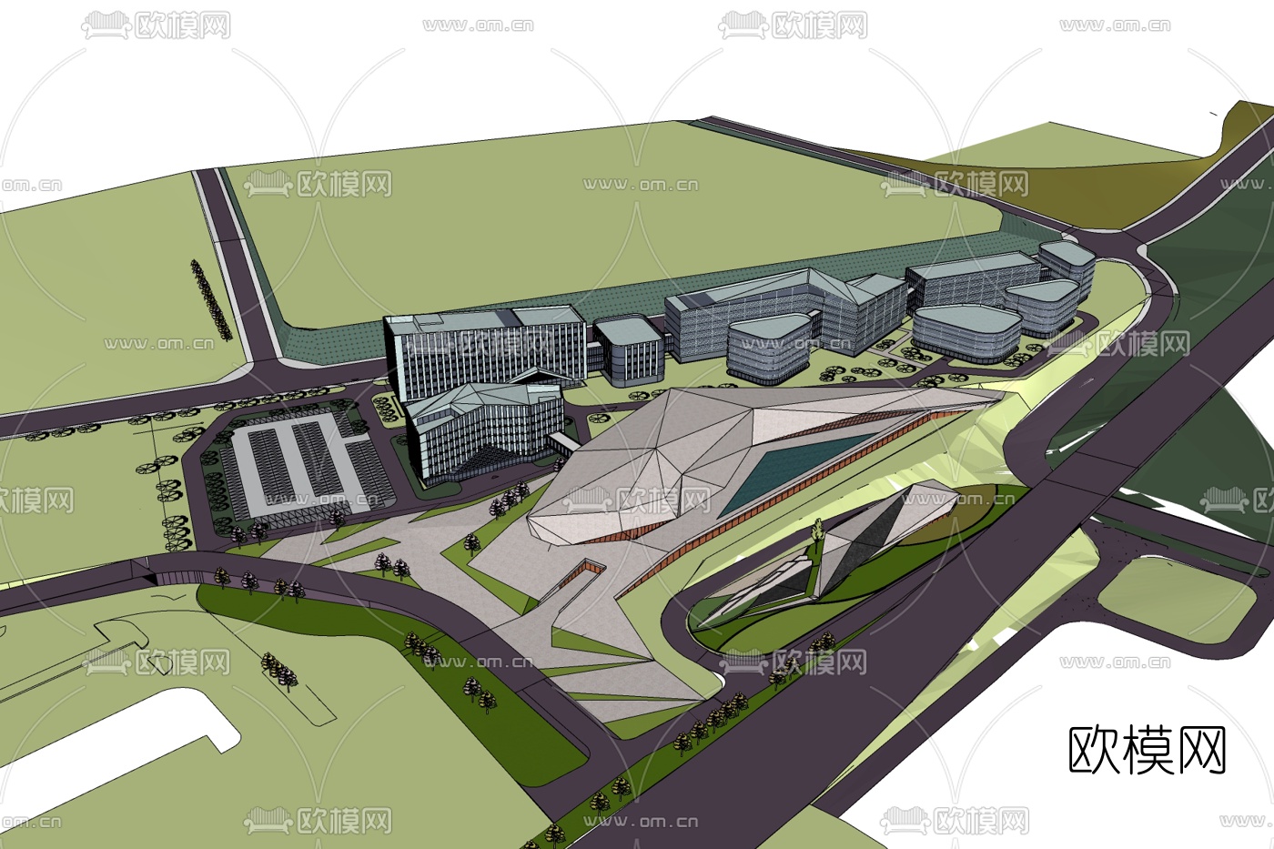 现代商业街免费su模型下载