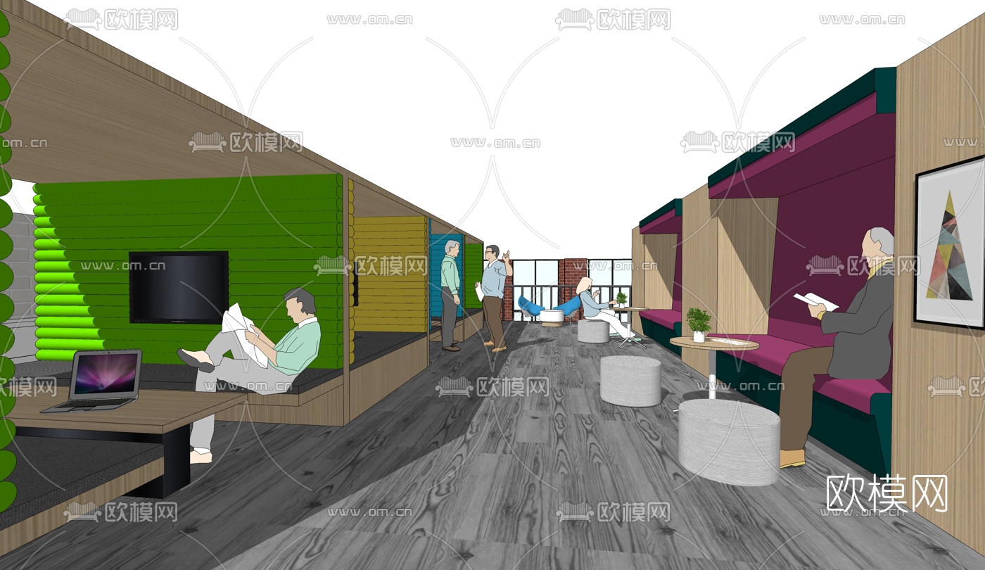 现代办公洽谈区su模型下载（渲染图1）