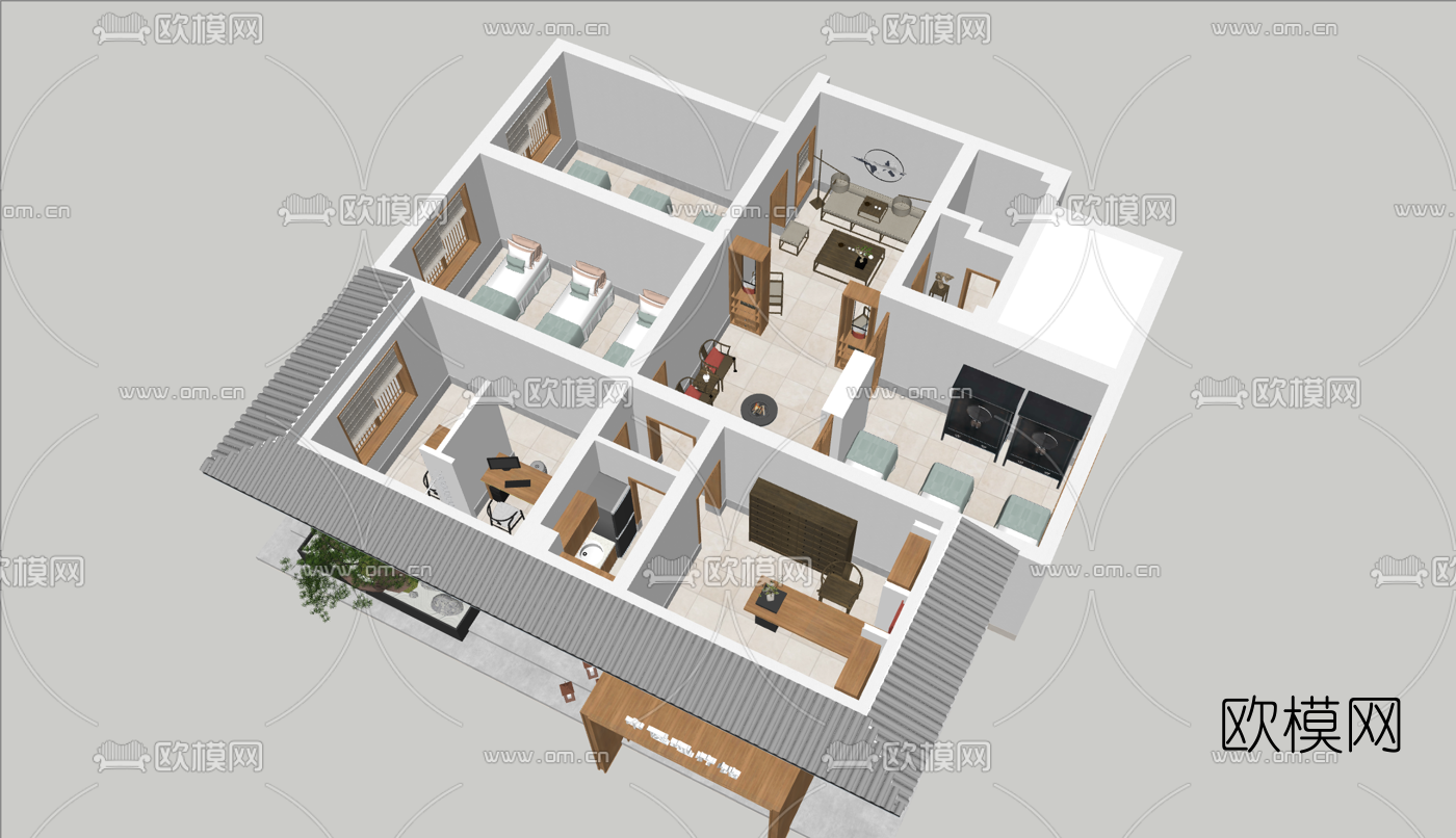新中式理疗馆su模型下载（渲染图5）
