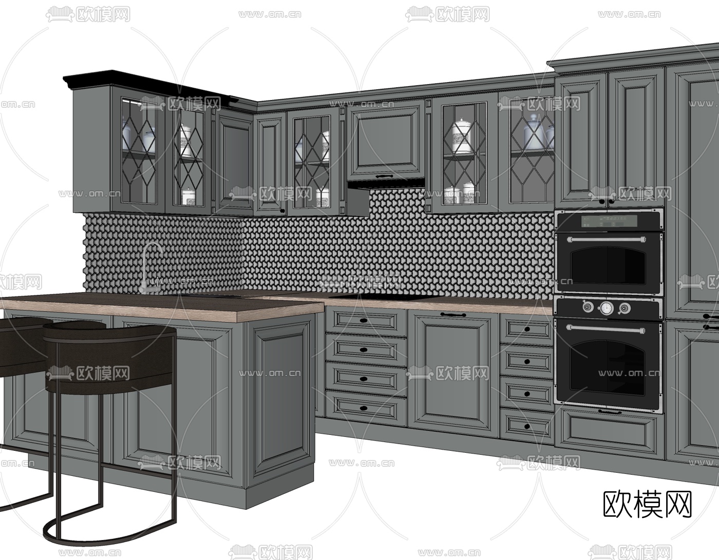 欧式橱柜中岛柜免费su模型下载