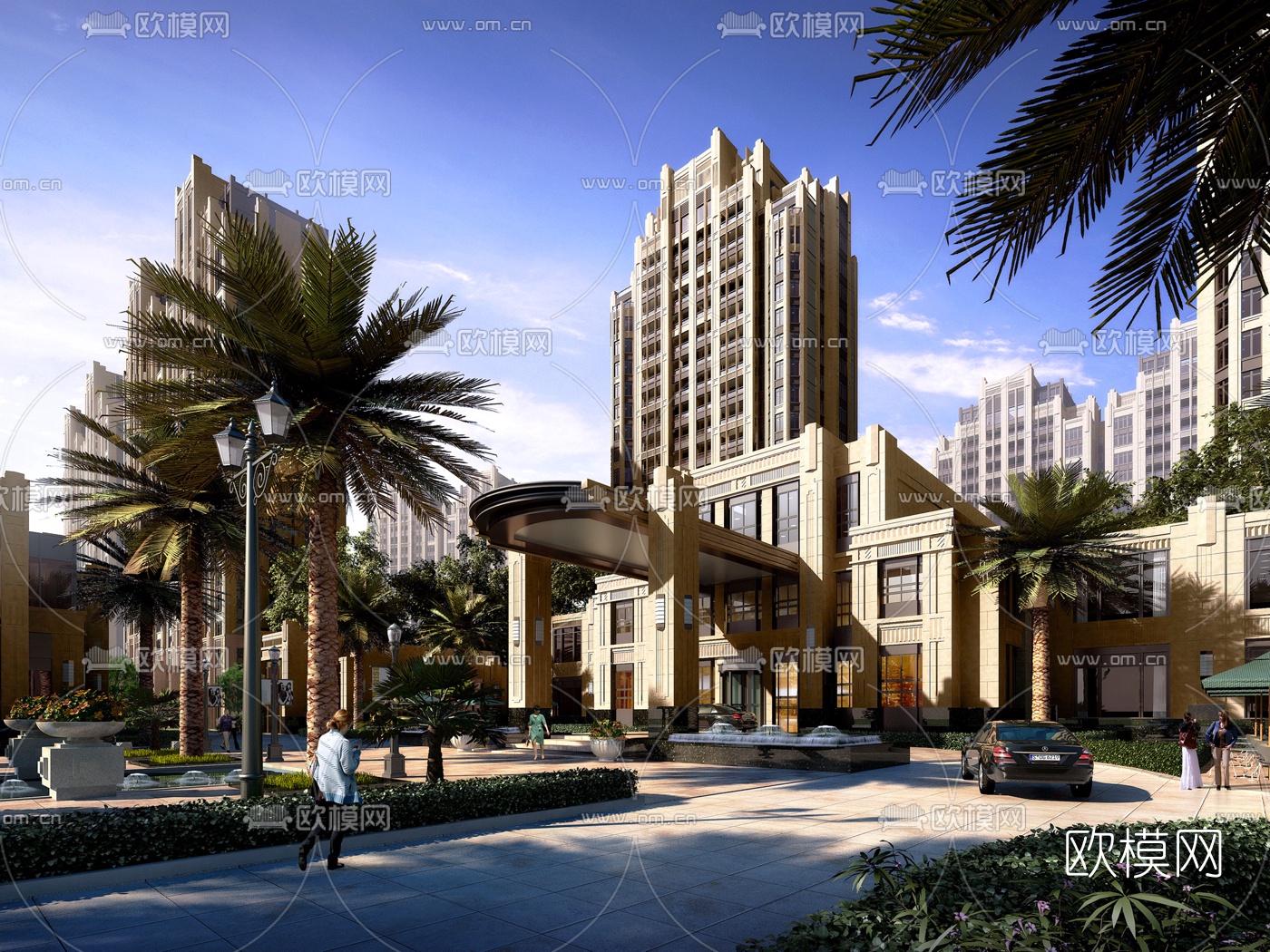 简欧酒店会所建筑外观3d模型