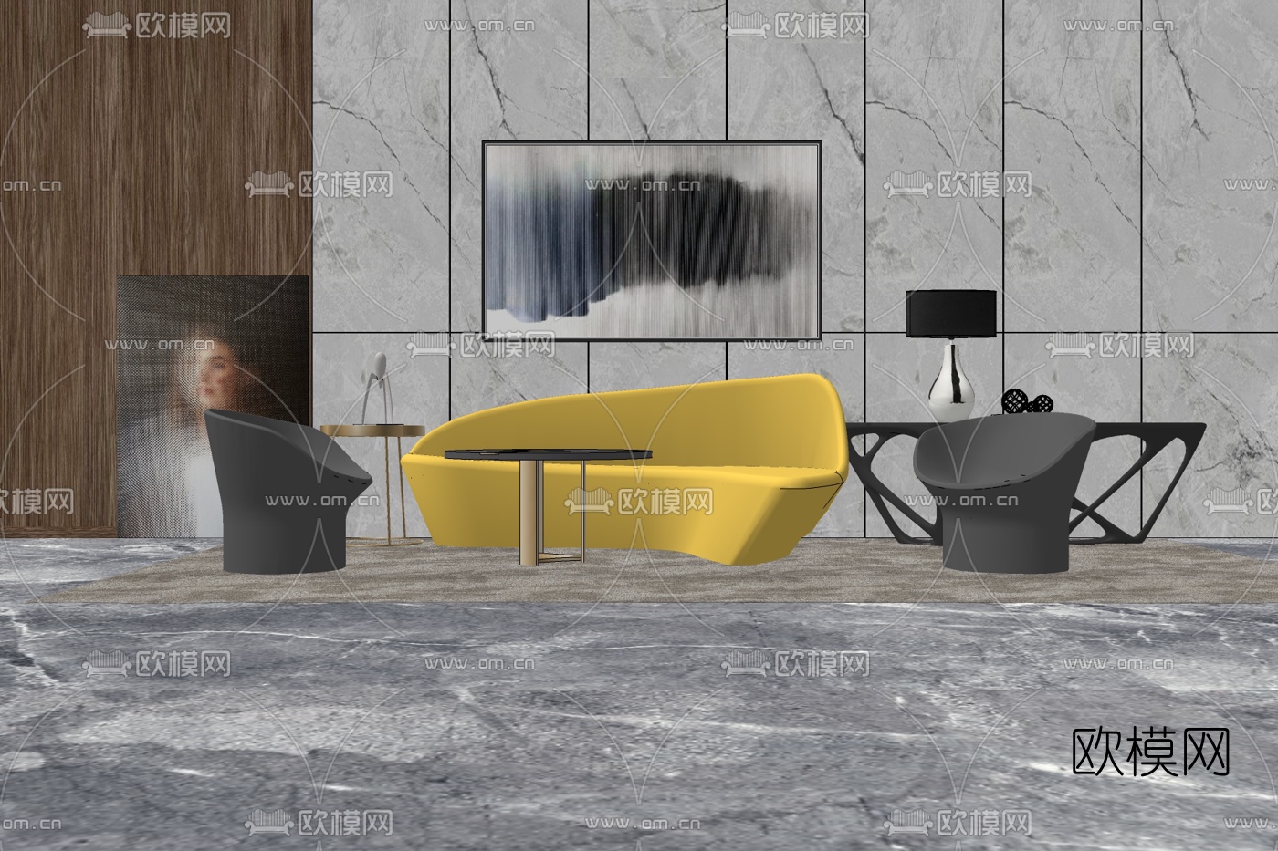 现代简约组合沙发免费su模型下载