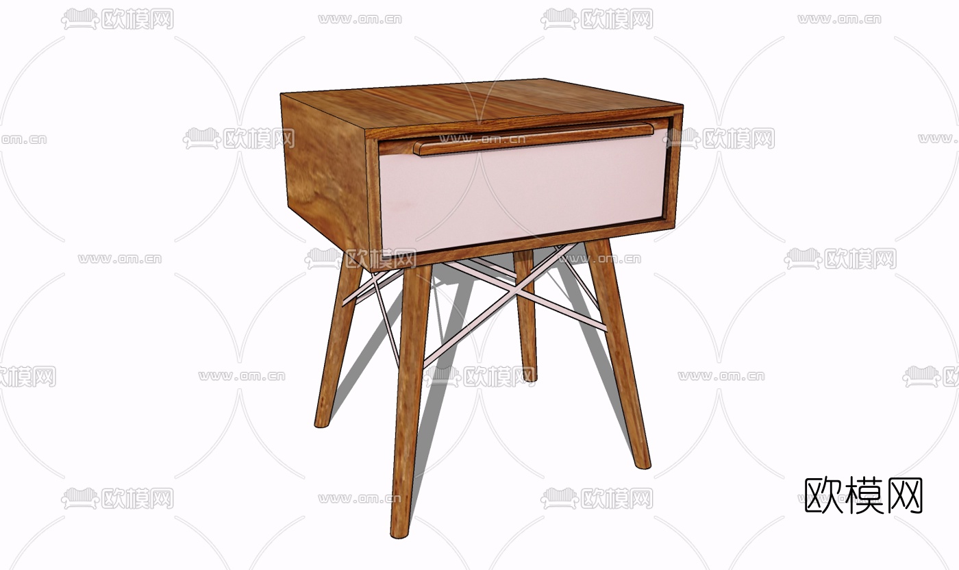 北欧实木床头柜免费su模型下载