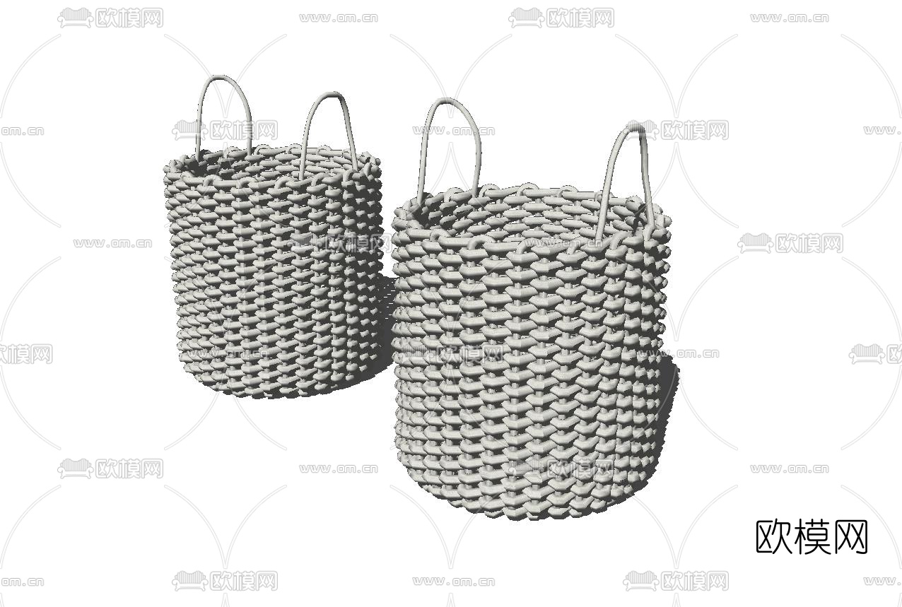 现代藤编衣物收纳筐su模型下载