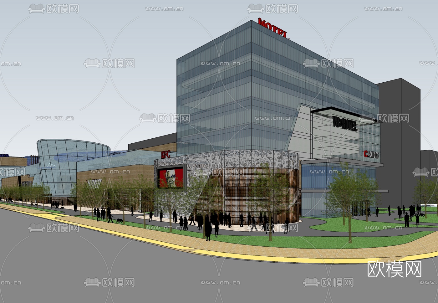 现代沿街商业建筑免费su模型下载