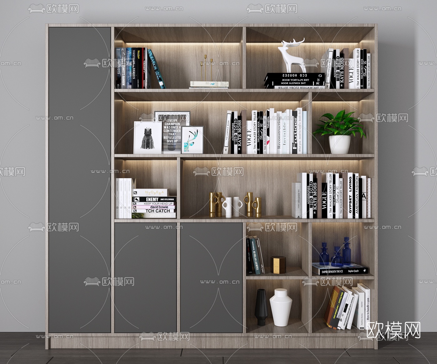 现代实木书柜3d模型下载