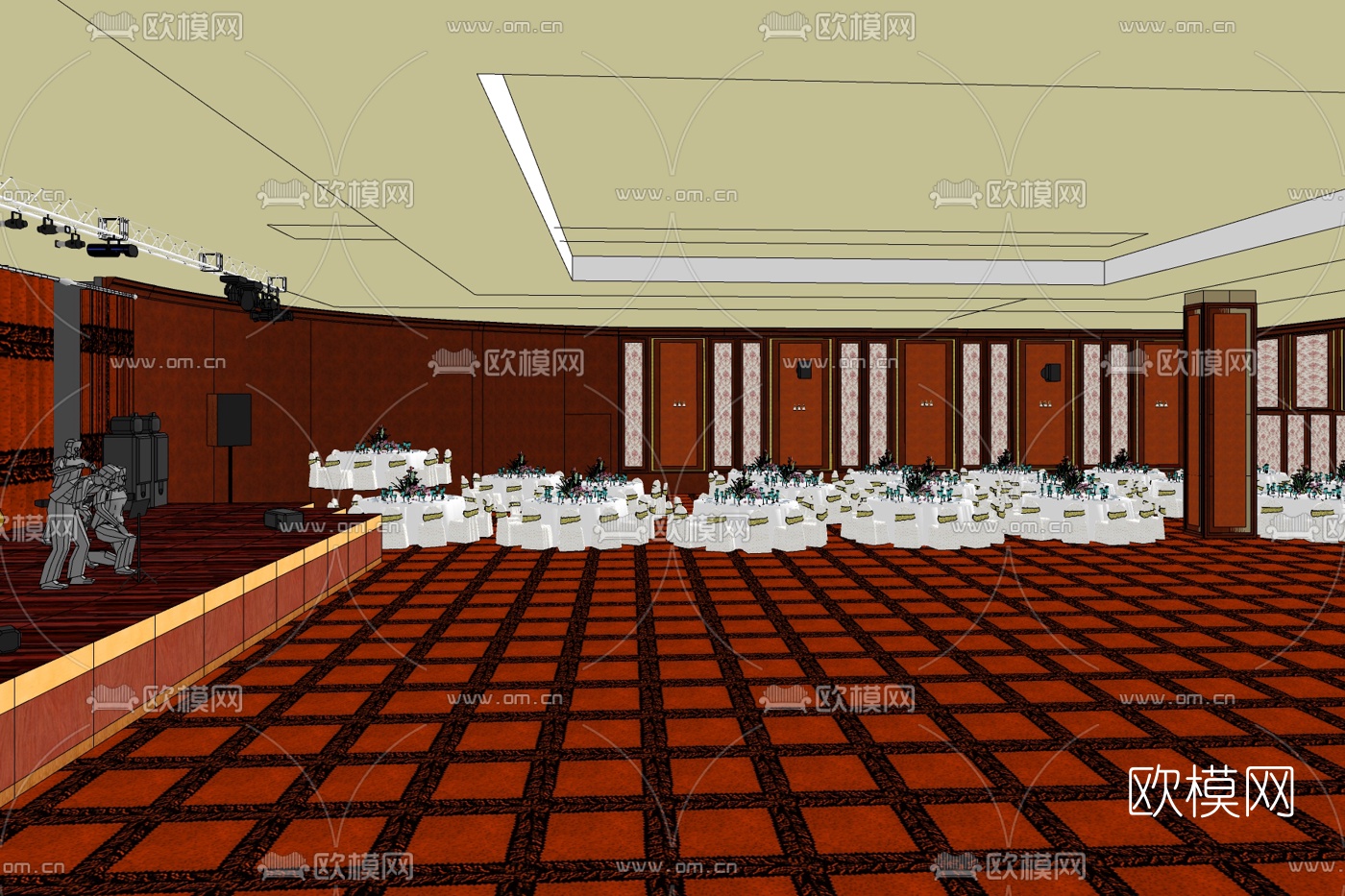 现代酒店宴会厅免费su模型下载