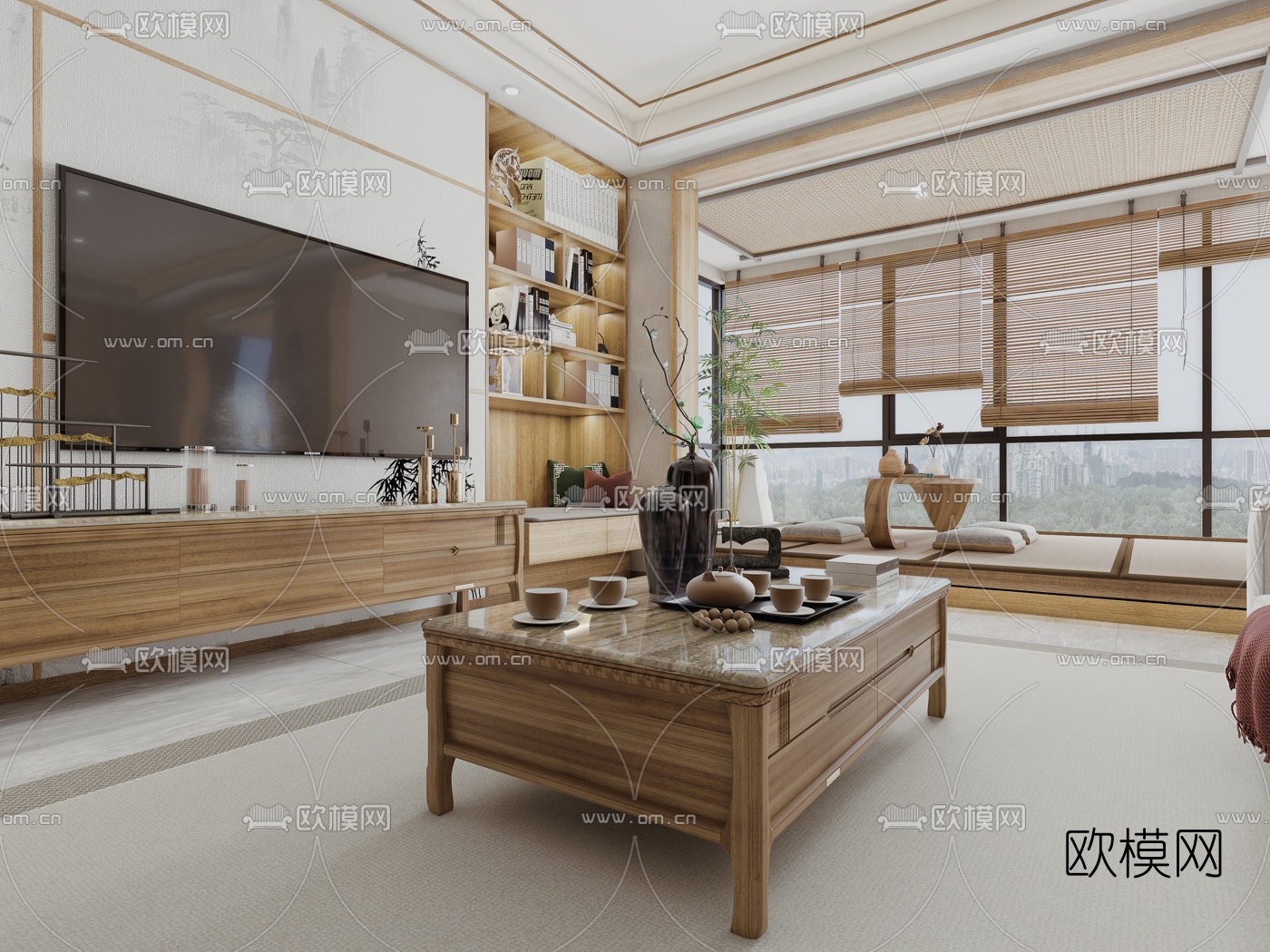 新中式客厅餐厅3d模型