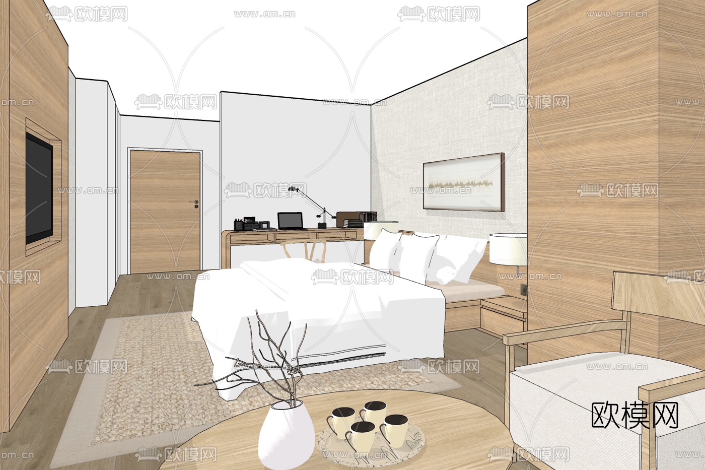 北欧酒店客房su模型下载