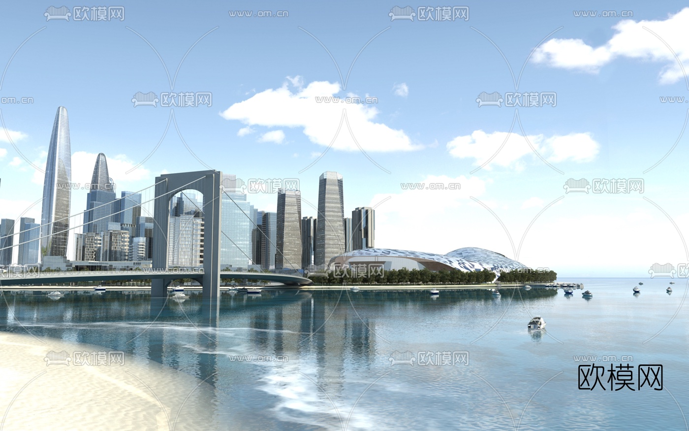 现代海岸城市规划3d模型