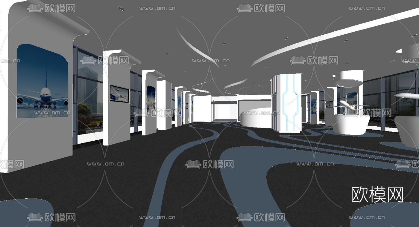 现代航空展厅su模型下载（渲染图5）