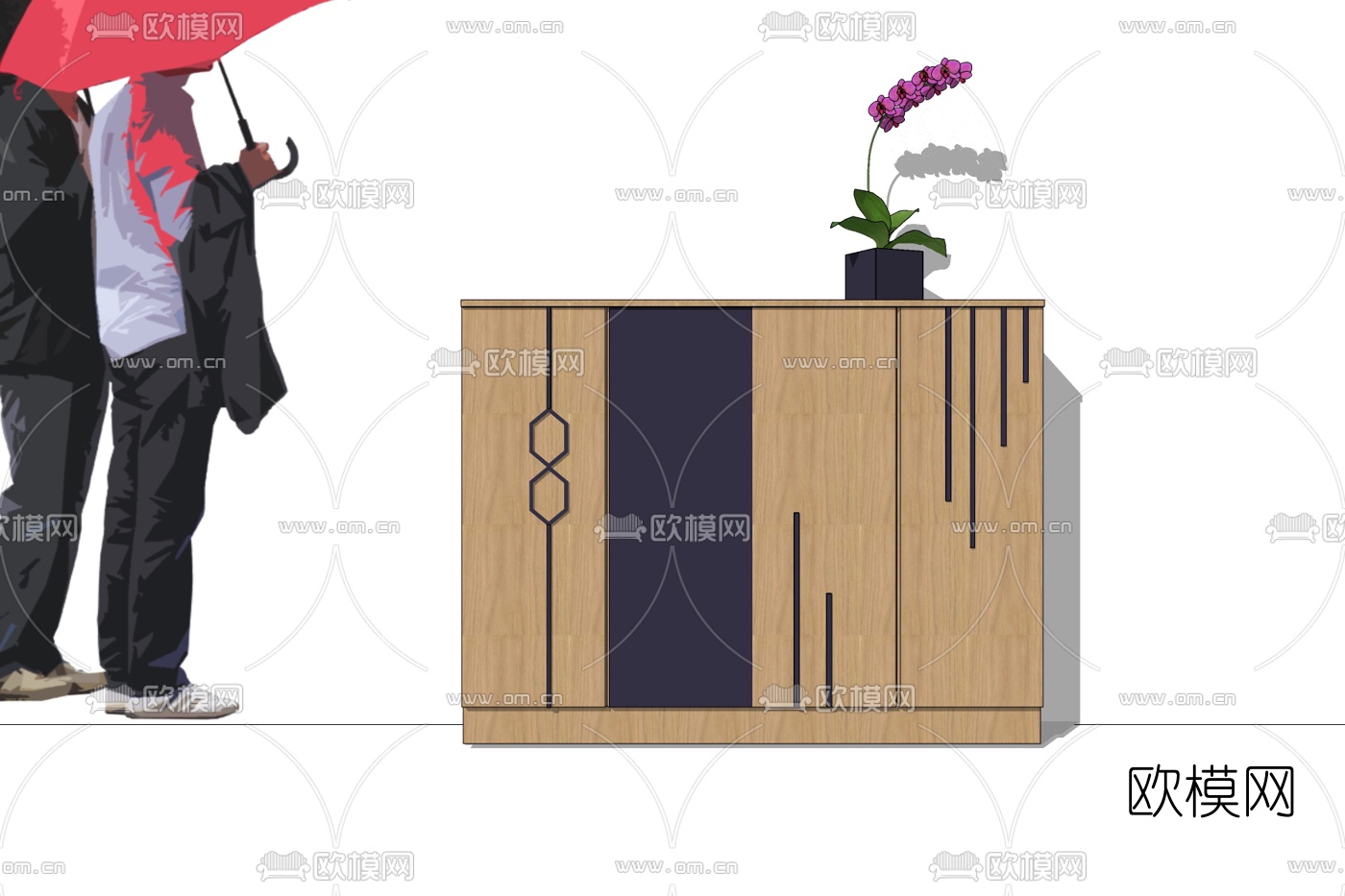 北欧实木边柜免费su模型下载