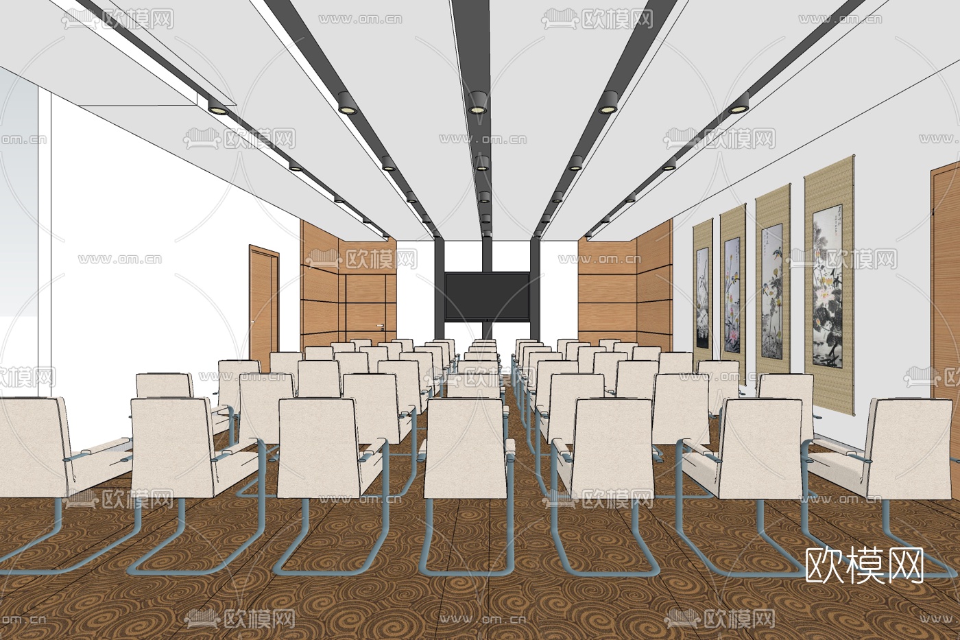 现代会议室免费su模型下载