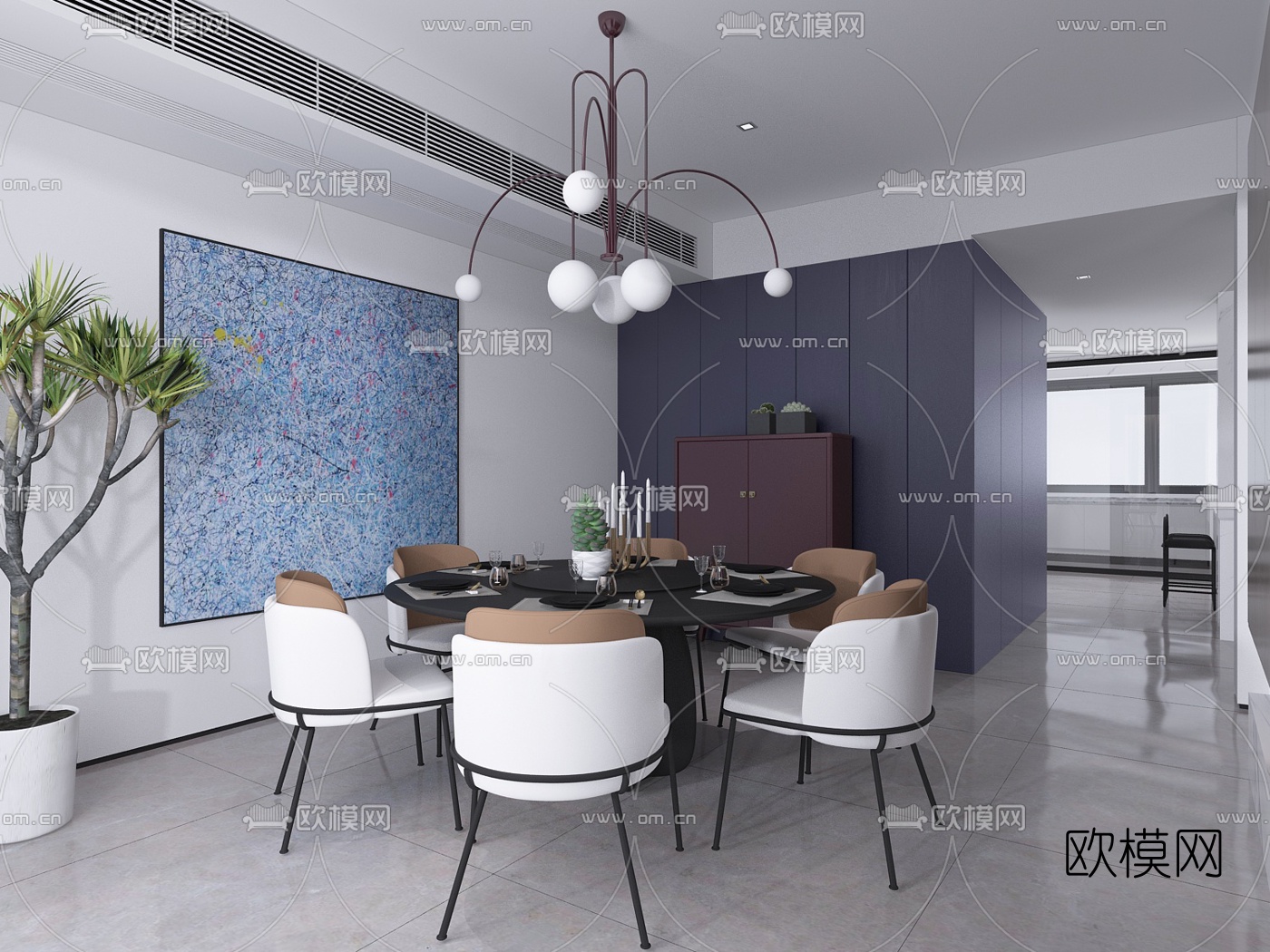 现代复式时尚客厅餐厅3d模型