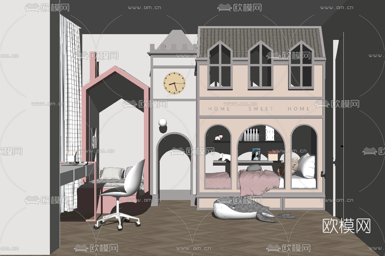 北欧上下儿童床su模型下载