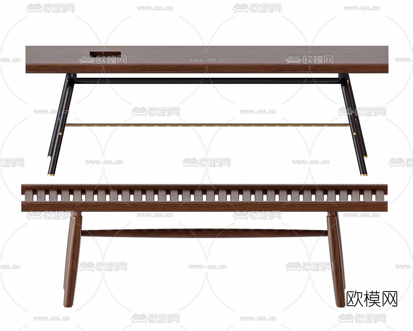 现代实木长凳3d模型下载