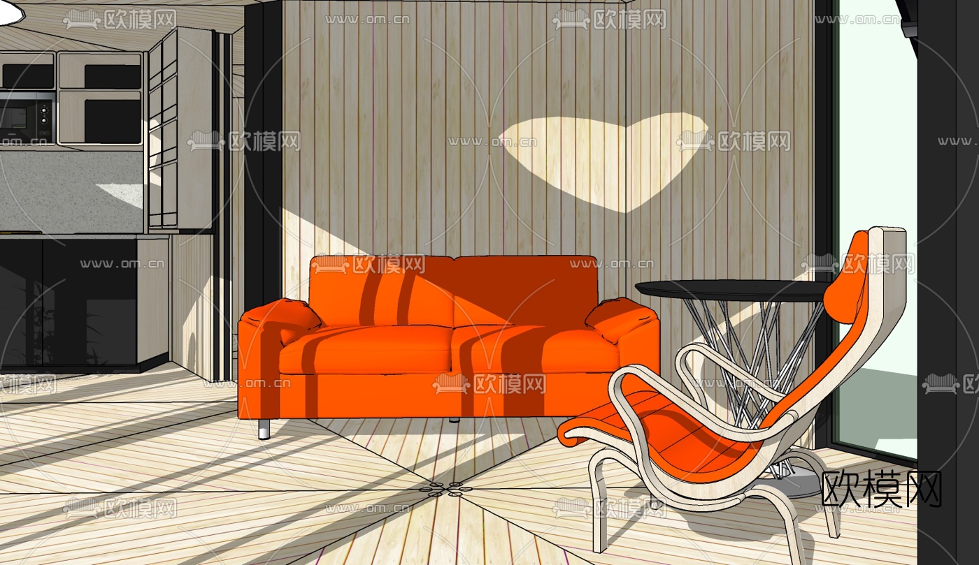 现代布艺双人沙发免费su模型下载