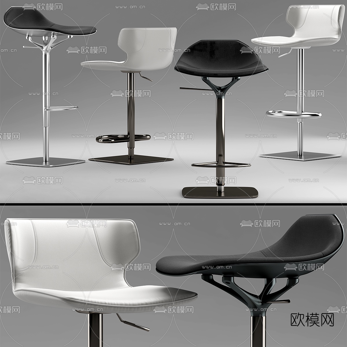 现代皮革吧台椅组合3d模型