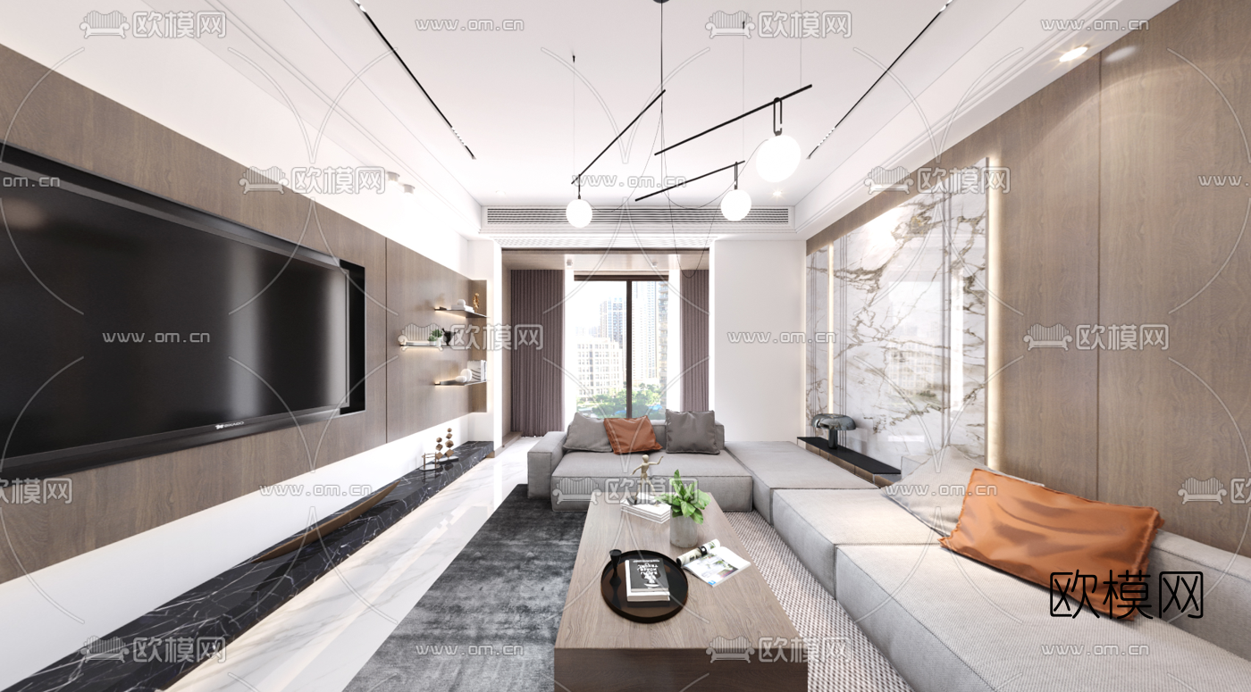 现代客厅cr全景3d模型