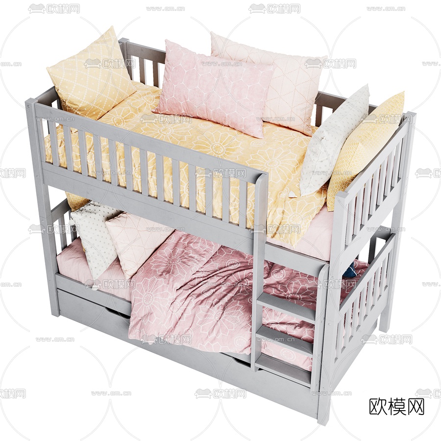 现代烤漆儿童上下床3d模型下载（渲染图4）