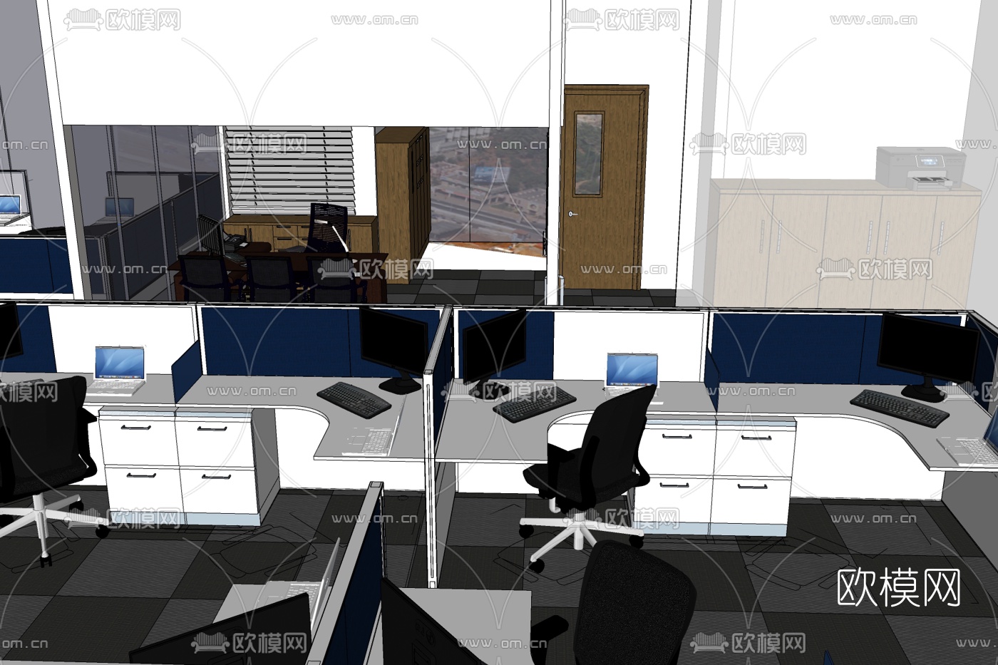 现代办公区免费su模型下载