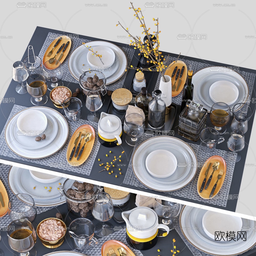 现代西餐餐具组合3d模型下载（渲染图3）
