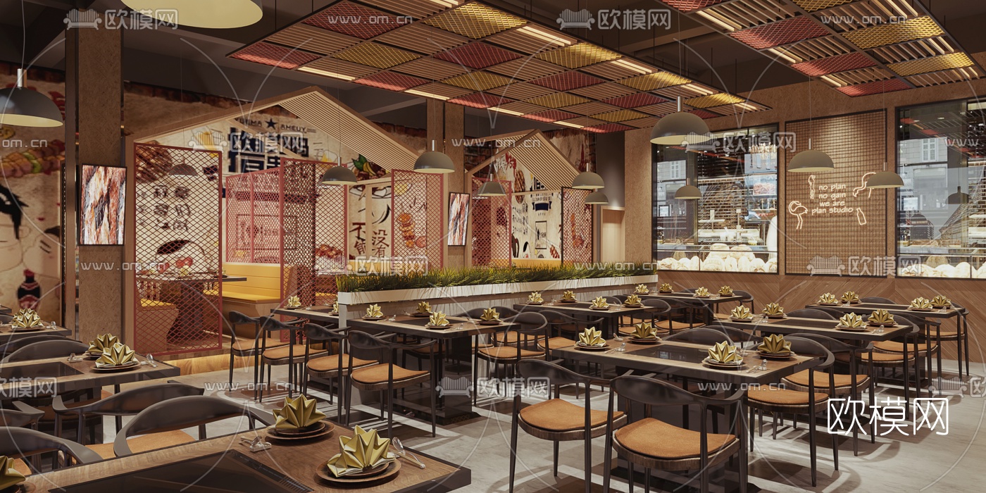 工业风烧烤店3d模型下载（渲染图2）