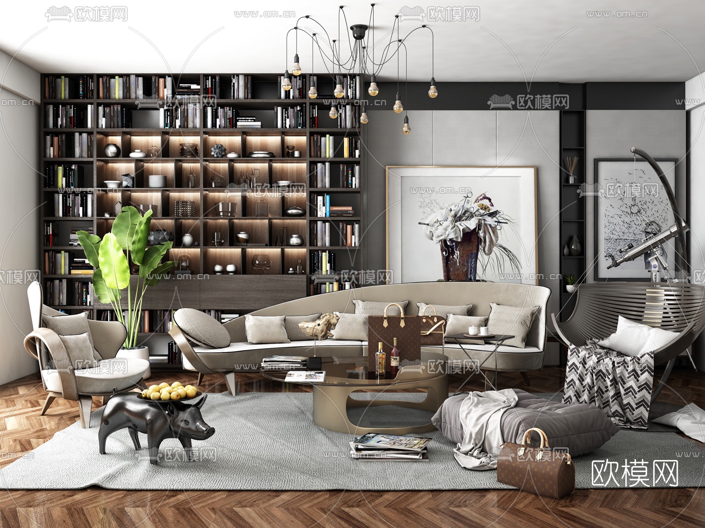 后现代布艺弧形沙发组合3d模型下载