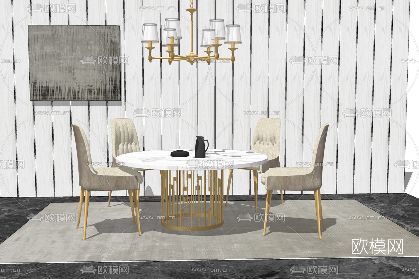 后现代餐桌椅su模型下载