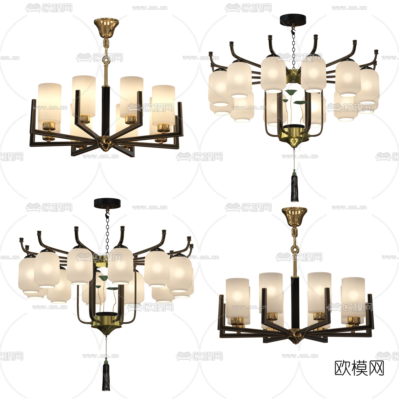 新中式多头吊灯3d模型下载