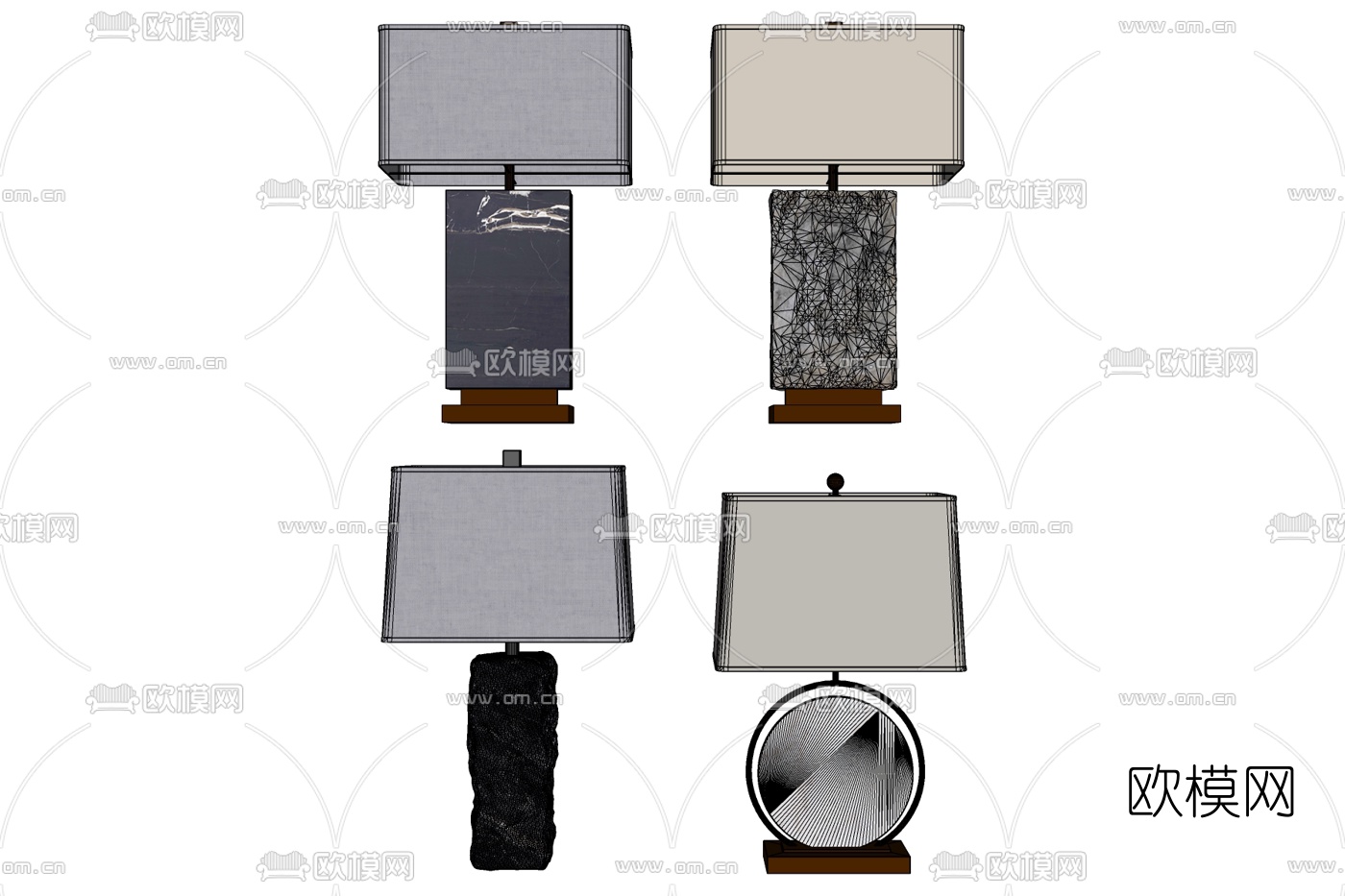 现代金属台灯组合免费su模型下载