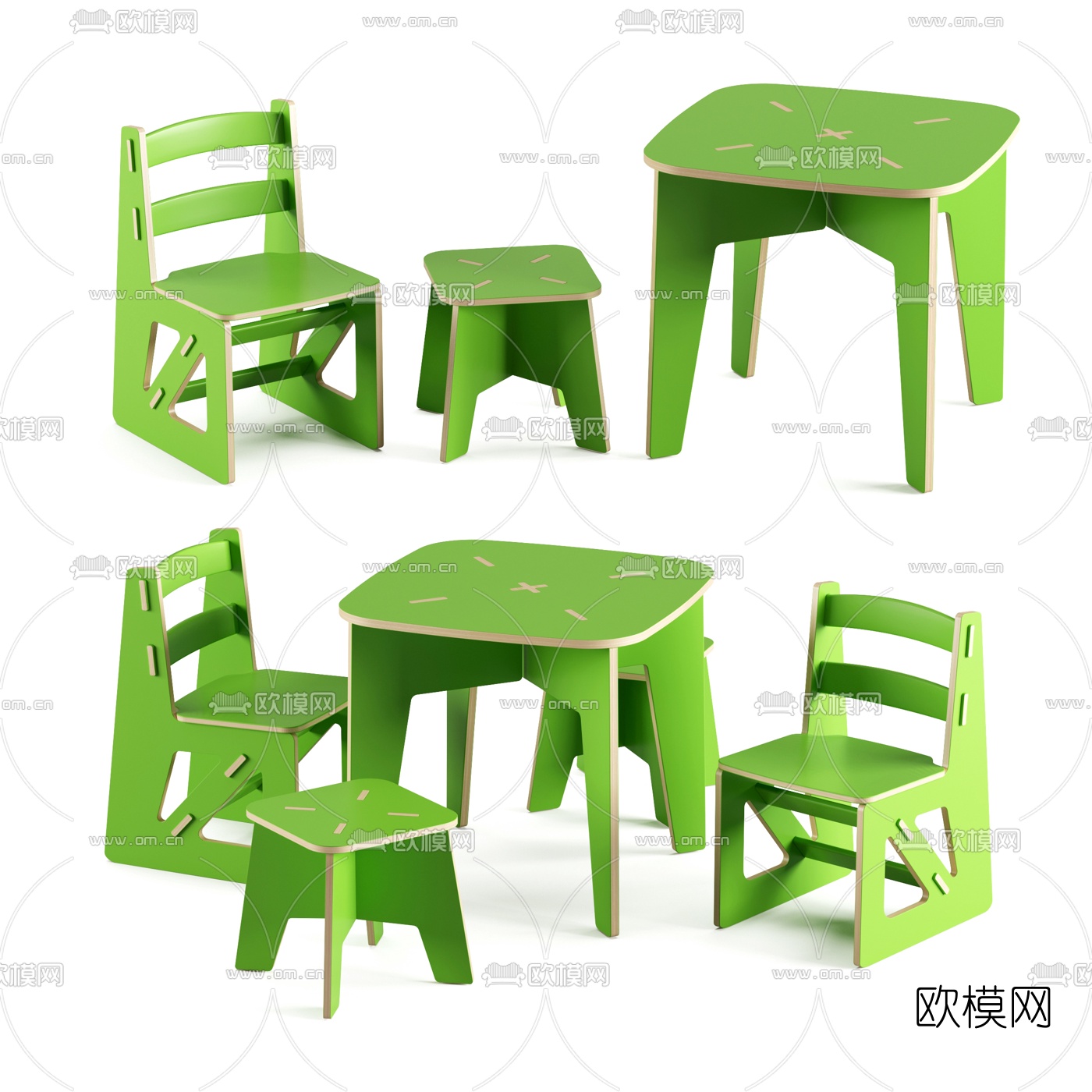 北欧实木儿童桌椅3d模型下载