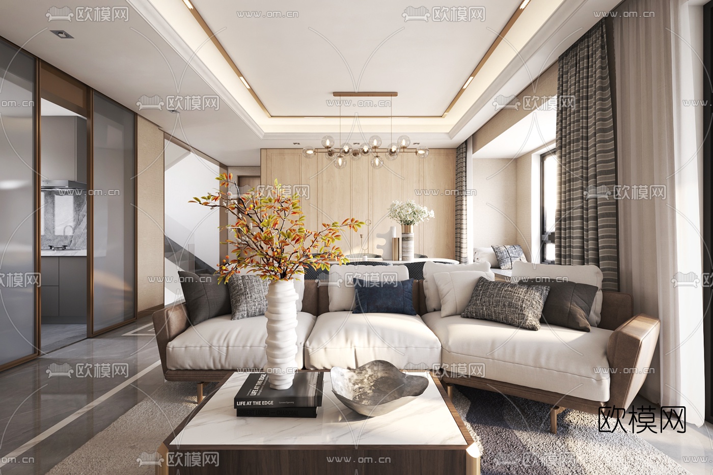 奥迅设计 现代轻奢客厅餐厅3d模型