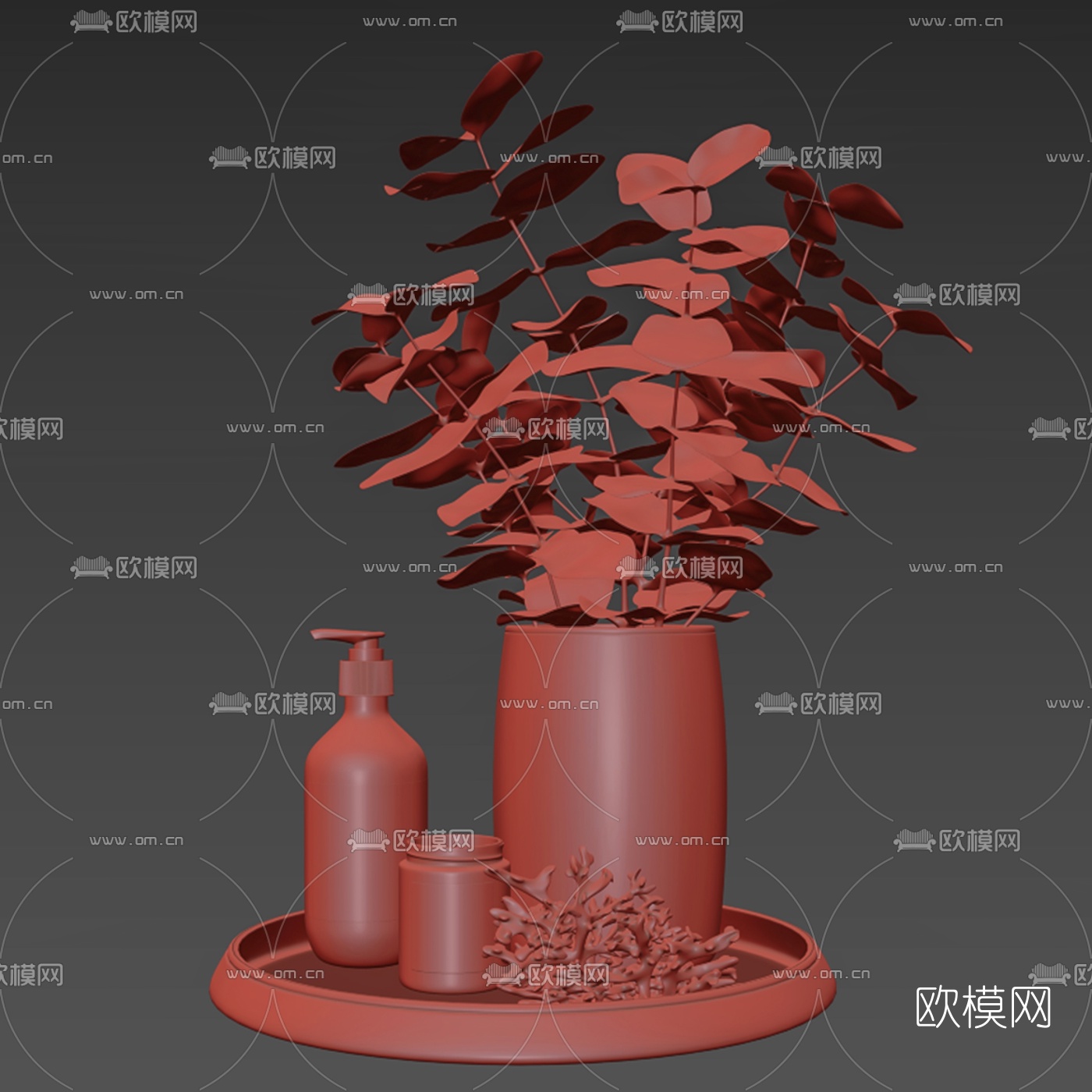 现代植物花瓶化妆品组合3d模型下载（渲染图3）