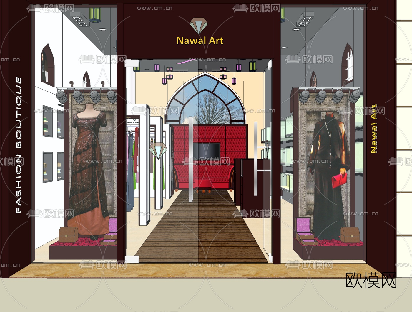 现代服装店免费su模型下载（渲染图1）