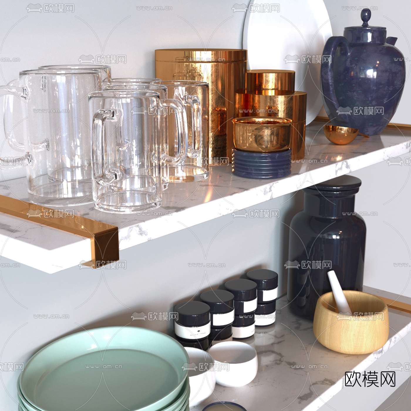 北欧厨房餐具器皿3d模型下载（渲染图2）