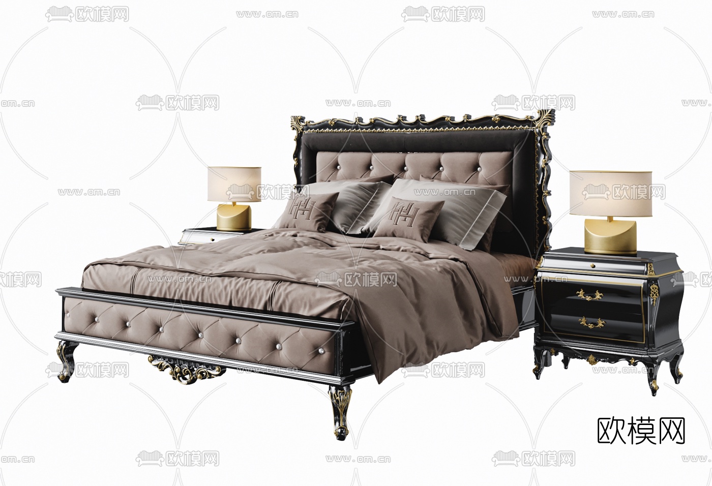 欧式布艺双人床3d模型下载