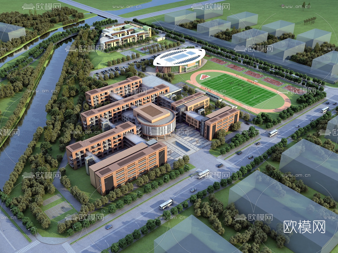 现代学校鸟瞰规划3d模型下载