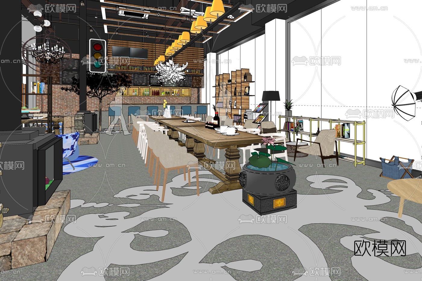 工业风音乐餐吧免费su模型下载