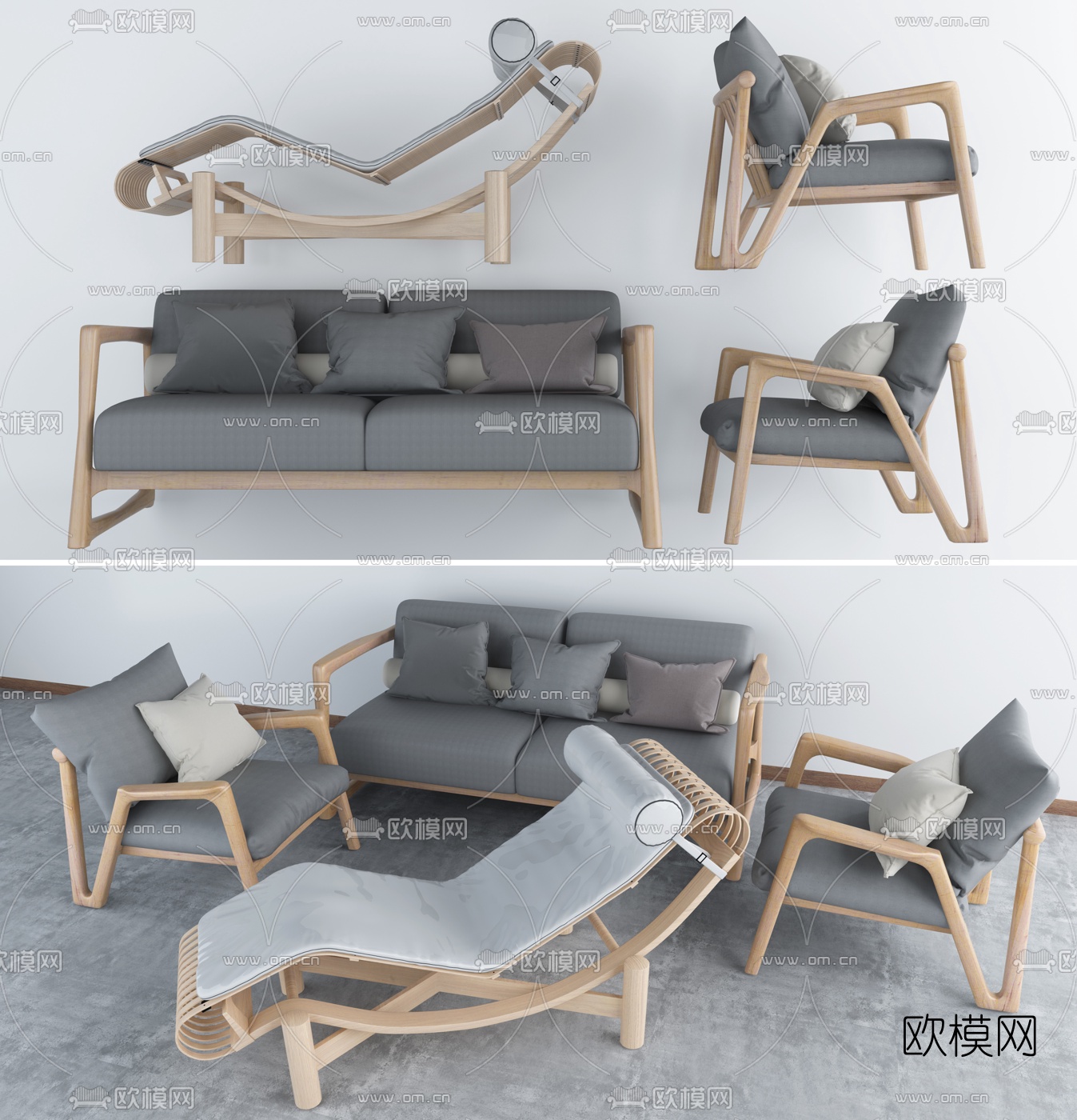 日式布艺双人沙发3d模型